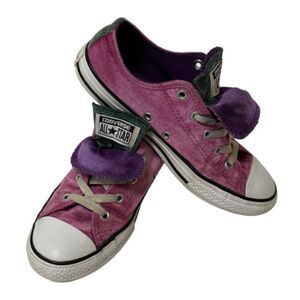 Converse CTAS Junior’s Pink Velvet Double Tongue Low Top Sneakers